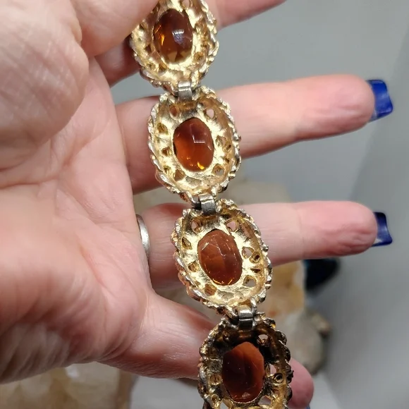 Art Deco Czech Glass Elegant Gold Gilt Women's Bracelet - Picture 4 of 10